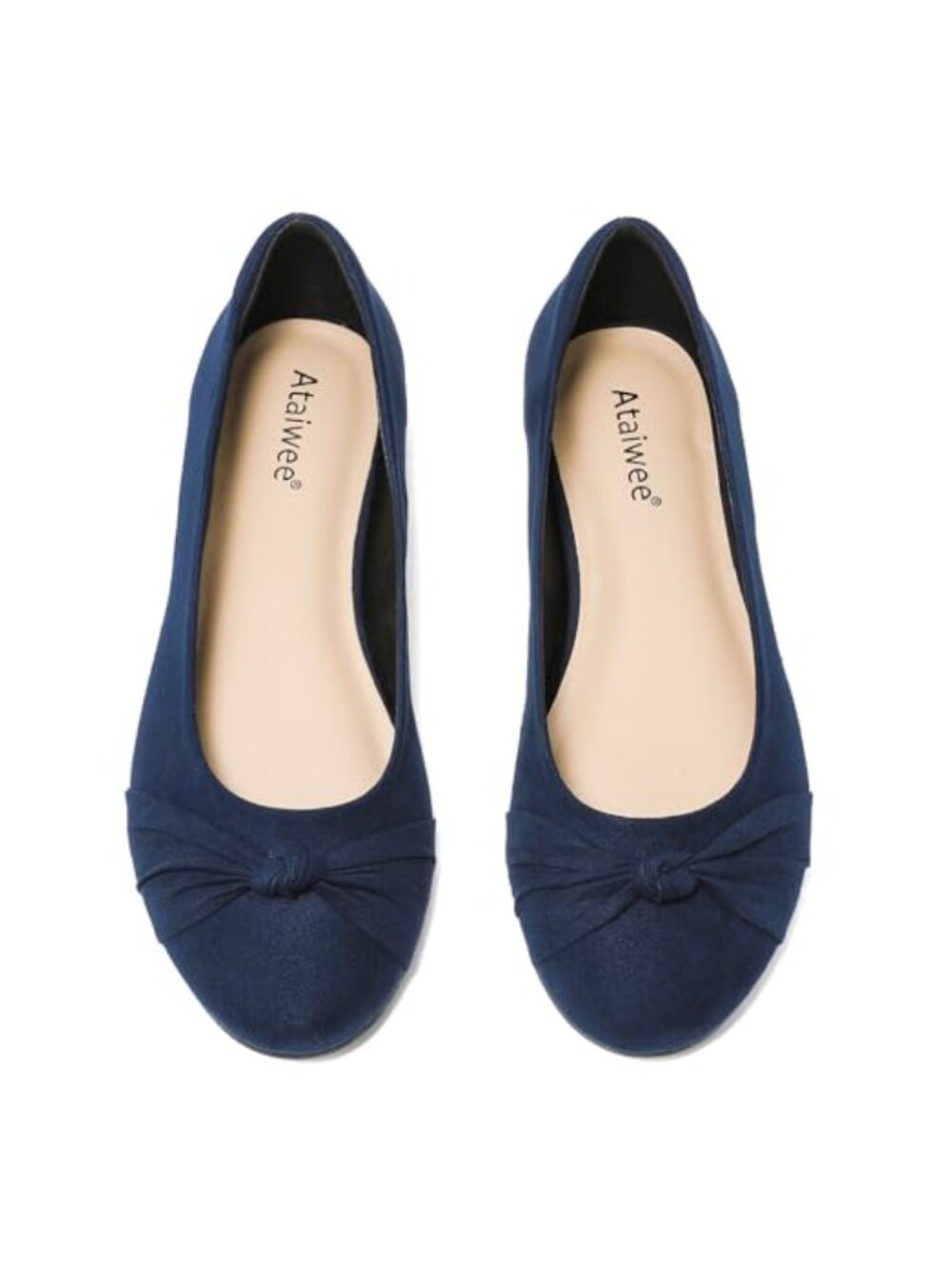 Wide Width Ballet Flats Bow Round Toe Slip-On Memory Foam Comfort